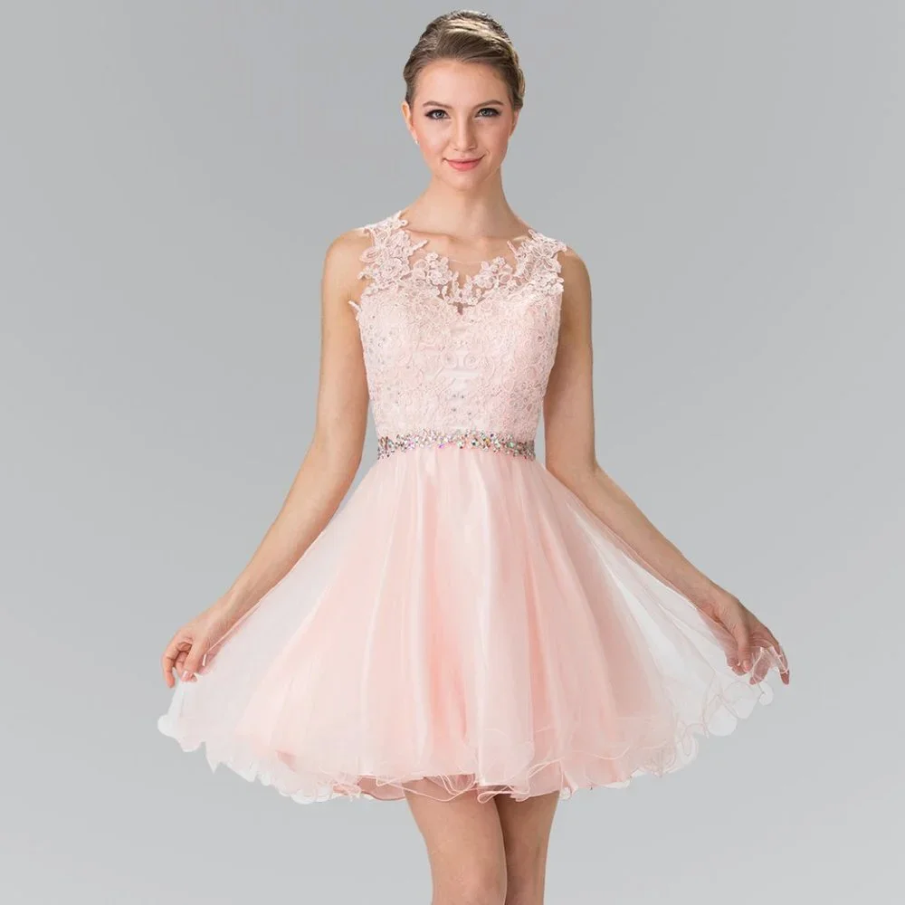 NEW SHORT BABY DOLL SLEEVELESS TULLE GOWN WITH ZIP BACK & RHINESTONES GL GS2375